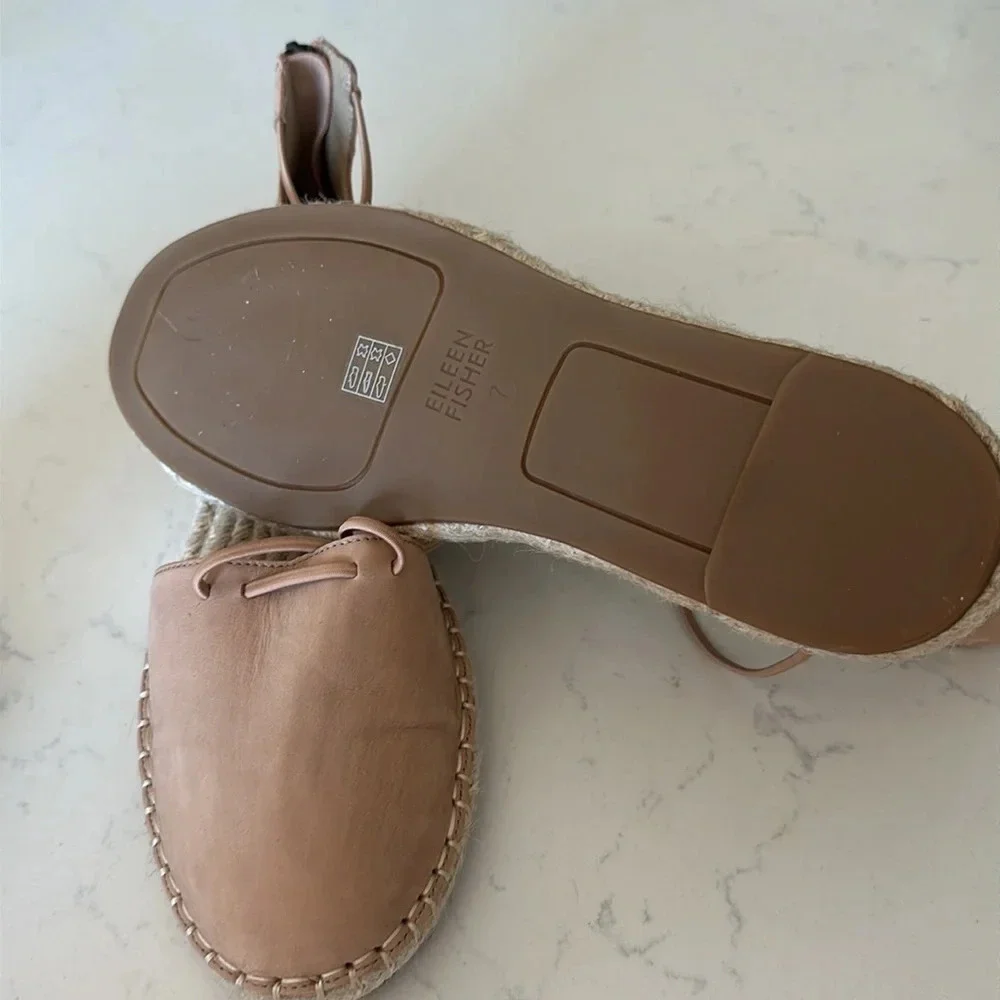 Eileen Fisher Lace-up Leather Espadrille in Toffee Cream pink Size: 7